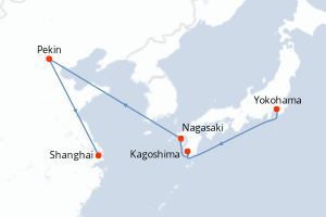 Carte itinéraire croisière - 9 jours au départ de Yokohama - Asie
