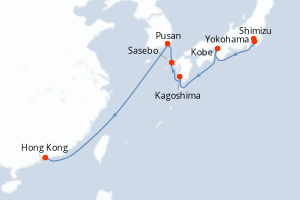 Carte itinéraire croisière - 10 jours au départ de Yokohama - Asie