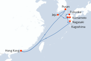 Carte itinéraire croisière - 11 jours au départ de Hong Kong - Asie