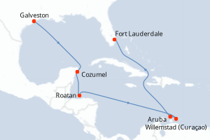 Carte itinéraire croisière - 10 jours au départ de Galveston - Caraïbes Bahamas