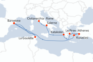 Carte itinéraire croisière - 10 jours au départ de Civitavecchia - Rome - Méditerranée