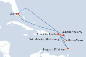 Carte itinéraire croisière - 10 jours au départ de Miami - Caraïbes Bahamas