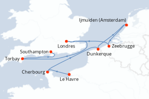 Carte itinéraire croisière - 7 jours au départ de Le Havre - Europe du Nord