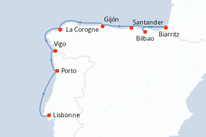 Carte itinéraire croisière - 7 jours au départ de Lisbonne - Méditerranée