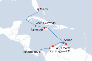 Carte itinéraire croisière - 10 jours au départ de Panama city - Caraïbes Bahamas