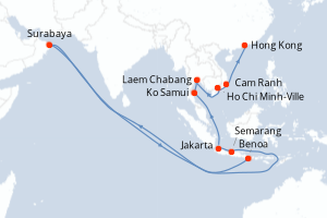 Carte itinéraire croisière - 14 jours au départ de Benoa - Asie