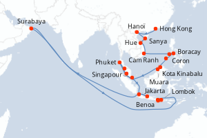 Carte itinéraire croisière - 27 jours au départ de Hong Kong - Asie