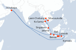 Carte itinéraire croisière - 14 jours au départ de Benoa - Asie