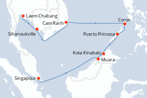 Carte itinéraire croisière - 11 jours au départ de Laem Chabang - Asie