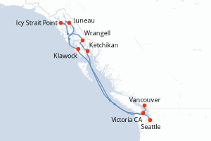 Carte itinéraire croisière - 10 jours au départ de Seattle - Alaska