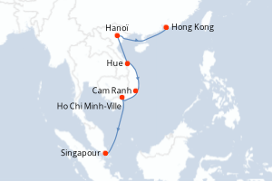 Carte itinéraire croisière - 9 jours au départ de Hong Kong - Asie
