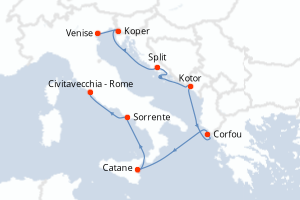 Carte itinéraire croisière - 7 jours au départ de Venise - Méditerranée