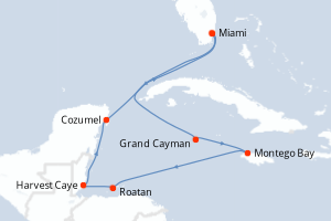 Carte itinéraire croisière - 9 jours au départ de Miami - Caraïbes Bahamas