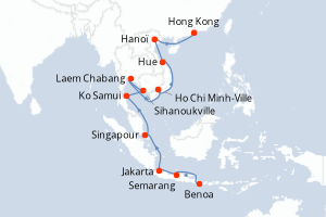 Carte itinéraire croisière - 16 jours au départ de Benoa - Asie