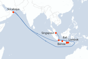 Carte itinéraire croisière - 9 jours au départ de Benoa - Asie