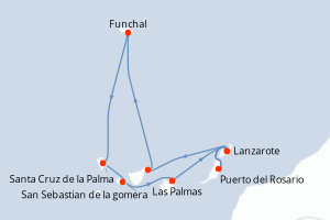 Carte itinéraire croisière - 10 jours au départ de Las Palmas - Iles Canaries
