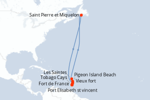 Carte itinéraire croisière - 7 jours au départ de Fort de France - Caraïbes Bahamas