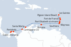 Carte itinéraire croisière - 12 jours au départ de Colon - Panama - Caraïbes Bahamas