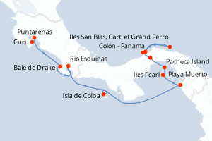 Carte itinéraire croisière - 10 jours au départ de Puntarenas - Riviera Mexicaine