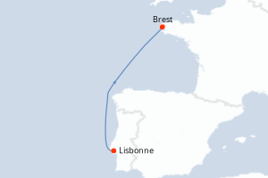 Carte itinéraire croisière - 3 jours au départ de Lisbonne - Europe du Nord