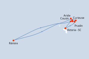 Carte itinéraire croisière - 8 jours au départ de Victoria - SC - Seychelles