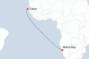 Carte itinéraire croisière - 11 jours au départ de Dakar - Afrique du Sud
