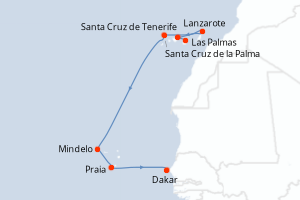 Carte itinéraire croisière - 10 jours au départ de Las Palmas - Ouest Africain