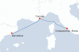 Carte itinéraire croisière - 2 jours au départ de Barcelone - Méditerranée