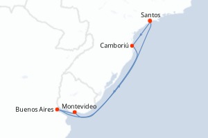 Carte itinéraire croisière - 7 jours au départ de Santos - Brésil