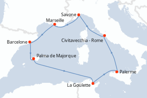 Carte itinéraire croisière - 8 jours au départ de Palma de Majorque - Iles Baleares