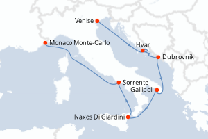Carte itinéraire croisière - 7 jours au départ de Venise - Méditerranée