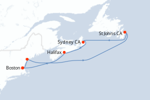 Carte itinéraire croisière - 7 jours au départ de Boston - Amérique du Nord
