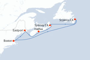 Carte itinéraire croisière - 7 jours au départ de Boston - Amérique du Nord