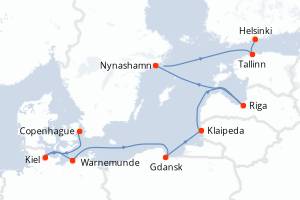 Carte itinéraire croisière - 9 jours au départ de Copenhague - Baltique