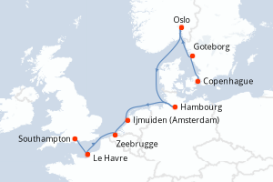 Carte itinéraire croisière - 9 jours au départ de Copenhague - Europe du Nord