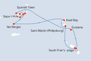 Carte itinéraire croisière - 7 jours au départ de Saint-Martin (Philipsburg) - Caraïbes Bahamas