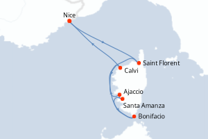 Carte itinéraire croisière - 7 jours au départ de Nice - Méditerranée