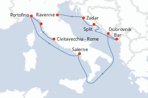 Carte itinéraire croisière - 11 jours au départ de Ravenne - Méditerranée