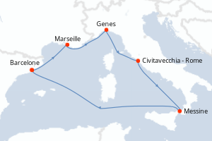 Carte itinéraire croisière - 6 jours au départ de Barcelone - Méditerranée