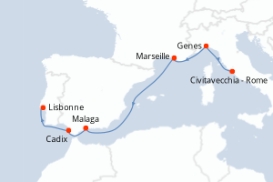 Carte itinéraire croisière - 6 jours au départ de Civitavecchia - Rome - Atlantique