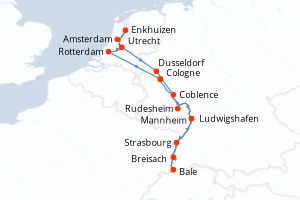 Carte itinéraire croisière - 11 jours au départ de Cologne - Rhin Main Moselle