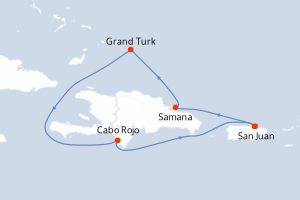 Carte itinéraire croisière  - 7 jours au départ de San Juan - Caraïbes Bahamas