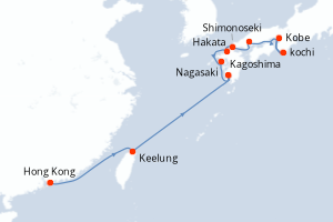 Carte itinéraire croisière - 11 jours au départ de Hong Kong - Asie