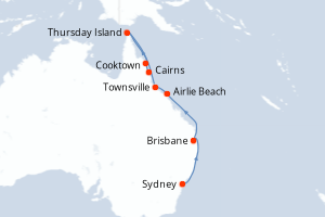 Carte itinéraire croisière - 12 jours au départ de Sydney - Australie Nouvelle Zélande