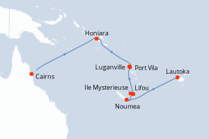 Carte itinéraire croisière - 12 jours au départ de Cairns - Australie Nouvelle Zélande