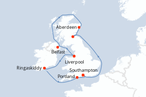 Carte itinéraire croisière - 10 jours au départ de Southampton - Europe du Nord
