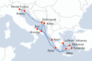 Carte itinéraire croisière  - 14 jours au départ de Venise Fusina - Méditerranée