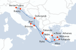 Carte itinéraire croisière - 14 jours au départ de Venise Fusina - Méditerranée