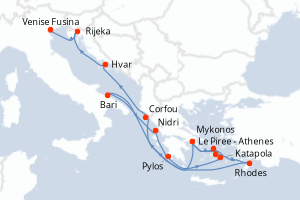 Carte itinéraire croisière - 14 jours au départ de Le Piree - Athenes - Méditerranée