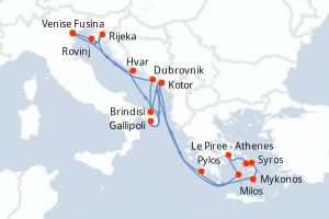 Carte itinéraire croisière  - 17 jours au départ de Venise Fusina - Méditerranée